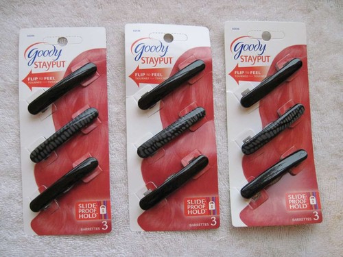 3 Goody Stay Put Slide Proof Hair Barrettes Secure Back Clips Blonde Black Brown - Picture 7 of 11