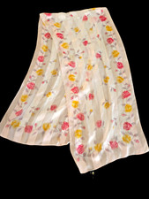 Women  s Chiffon Scarf Pink Yellow Rose Floral 57 12  Made in Italy Vintage