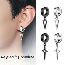 Punk Gothic Stainless Steel Hoop Ear Stud Cross Stars Dangle Pendant Earrings  