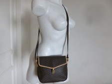 BEAU SAC POURCHET  TOILE ENDUITE BRUN GARNITURE CUIR PORTE EPAULE  BON ETAT