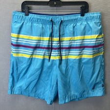 Nautica Swim Trunks Men's Size XL blue striped Drawstring Lined Shorts