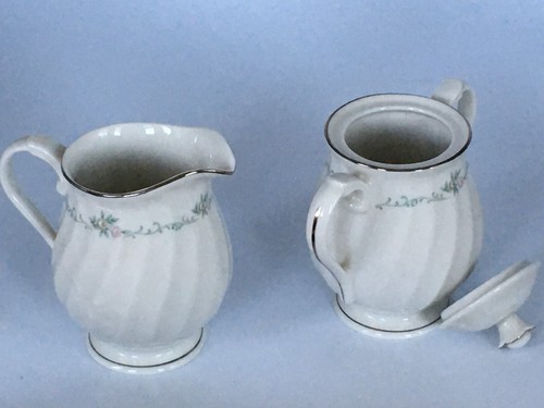 Syracuse China Silhouette Sweetheart Cream and Sugar Bowl Made in USA Platinum - Picture 3 of 6