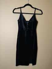 Forever21 women's S velour dress black color spaghetti strap front side slit
