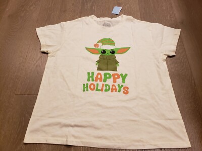 Star Wars Baby Yoda T-Shirt Womens XL White Christmas Tee Ugly Graphic A2 