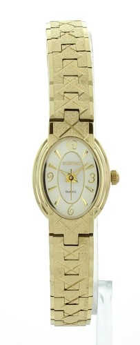 Ladies Petit Elgin Elegant Oval Gold Tone Link Bracelet Analog Dimond cut Watch - Picture 2 of 6