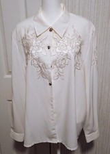 Kathy Che Vintage Womens Embroidered Blouse S...
