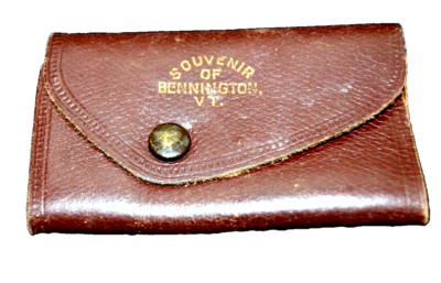 Brown Leather Keychain Holder BENNINGTON, VT Fob Snap Closure SOUVENIR Vintage