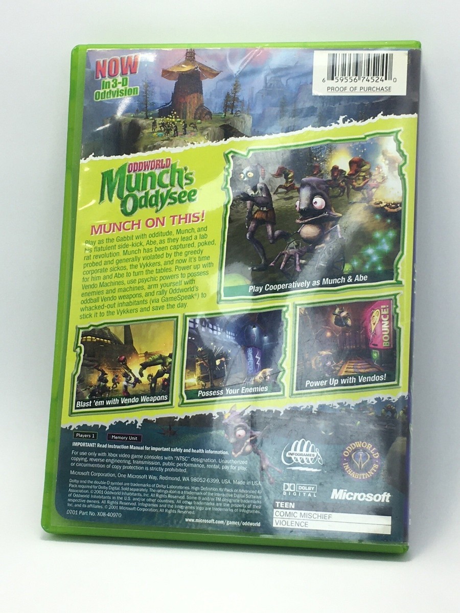 Jeu Xbox 1ère Génération - Oddworld: Munch's Oddysee, Rétro, édition Collector, Très Bon état