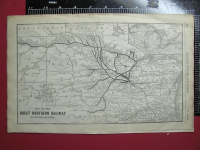 RARE ORIGINAL 1906 GREAT NORTHERN RAILROAD EASTERN SYSTEM MAP w/ ROUTES STATIONS