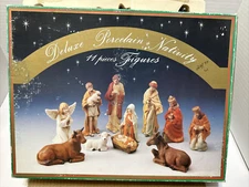 Nativity Set - 10 Piece Figures, Deluxe Porcelain-Angel Missing