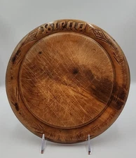 Antique Carved Bread Board • Wood Treen Plate • “BREAD” Motto • Rustic Farmhouse