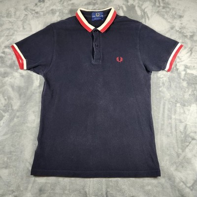 FRED Perry Polo Shirt Men's Small Blue Red White 100% Cotton Pique Tipped Collar