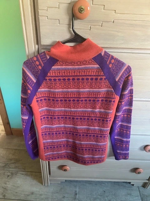 Suéter Pullover Mujer Neve Lana Merino Talla S Naranja/Púrpura 1/4 Cremallera Foto 2 de 4