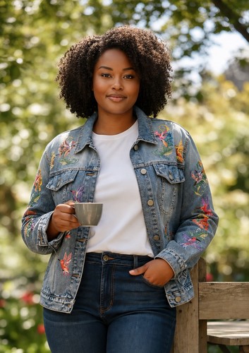 Brand New, Handmade, Women’s Embroidered Denim Jacket Hummingbirds