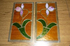 Paar Jugendstil Bleiverglasungen - Bleifenster im Messingrahmen 325 x 175mm !