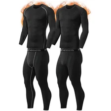 Mens Thermal Underwear Set Compression Fleece Lined Long Johns Base Layer Shirts