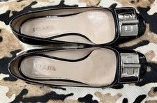 Prada Black Patent Leather Pumps with Silver Buckle