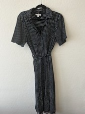 Tommy Hilfiger Navy & White Polka Dot Midi Dress Belted SZ 12 Sleeveless Button 