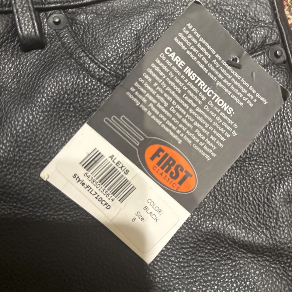 Pantalones de motociclista de cuero First Classics para mujer 6 negros nuevos con etiquetas Foto 2 de 4
