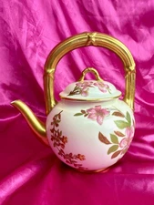 Antique ROYAL WORCESTER Teapot Blush Ivory Overhead Handle Bamboo Aesthetic Mvmt