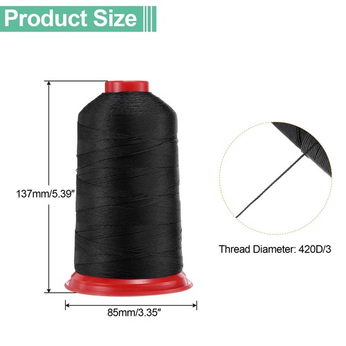 1400 Yard Bonded Nylon Sewing Thread 420D/3 Nylon Upholstery Thread Black - Picture 2 of 7