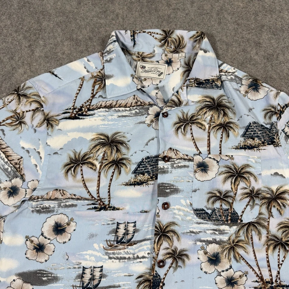 Camisa Hawaiana Tropical Manga Corta Milano Bay Botón Frontal Para Hombre Pequeña Azul Foto 2 de 4