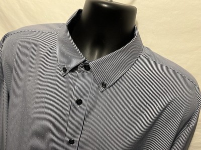 ConStruct 4 Way Stretch Button Up Stripe Mens XLT Slim Fit Flip Cuff Black C6