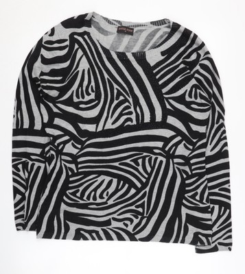Anna Rose Damen Pullover Pulli schwarz grau Zebramuster M