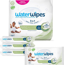 Waterwipes Sensitive Baby  Toddler Wipes, 3-In-1 Cleans, Unscented  Hypoaller