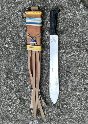 Incolma Knife w/ Leather Sheath Made In Colombia w/ Eagle & Trumpet Etching