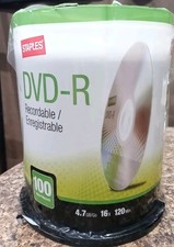 Staples DVD-R Recordable 4.7GB 16X 120 Min Spindle Enregistrable 100 Pack SEALED