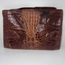 Vintage Brown Genuine Baby Crocodile Alligator Leather Clutch Handbag