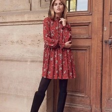 SEZANE Olivia Long Sleeve Red Floral Print Dress 40