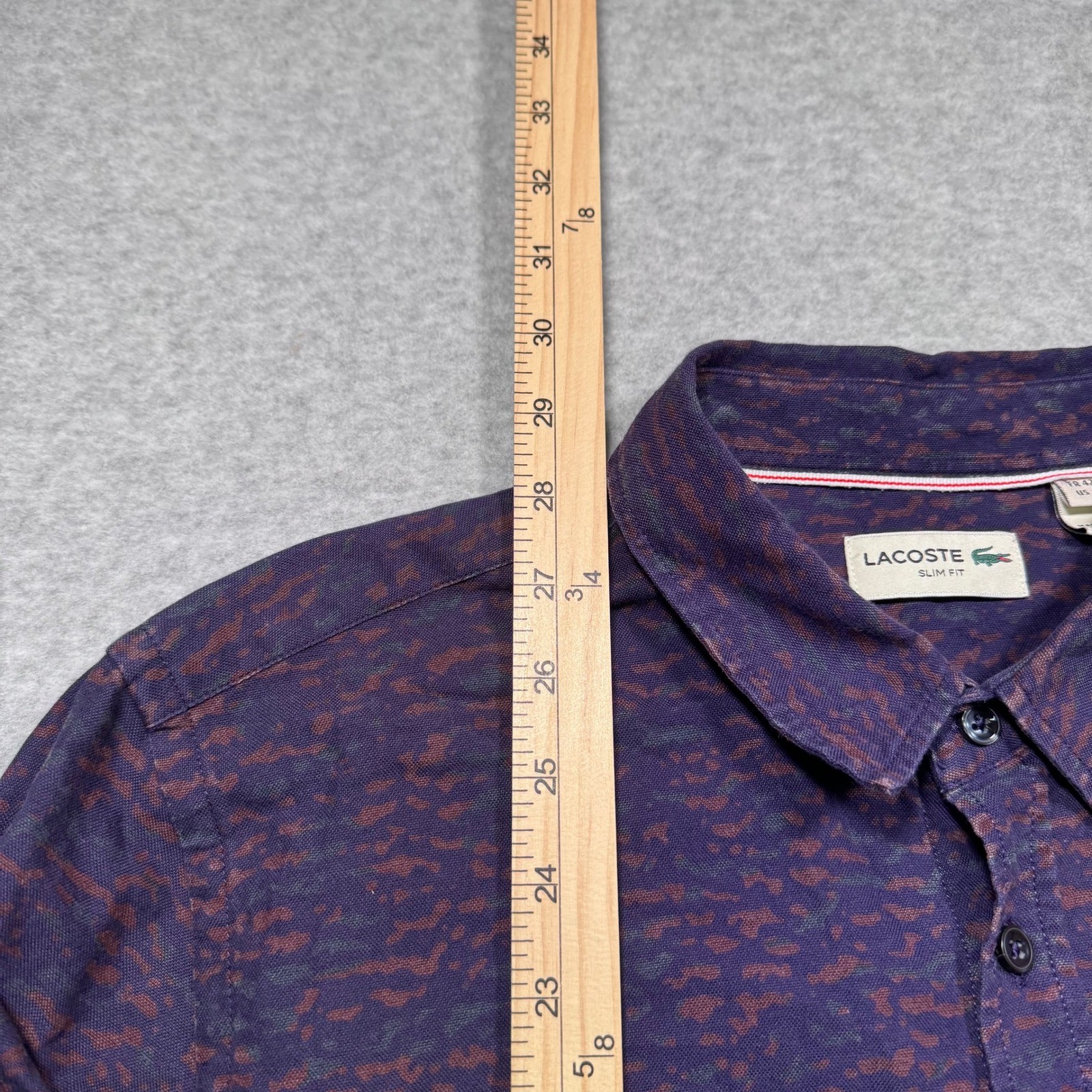 Lacoste Mens Purple Abstract Slim Fit Button Down Shirt F0652 Size L Made France thumbnail 3
