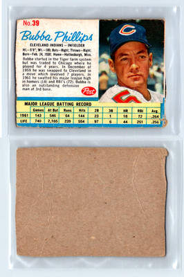 1962 Post Cereal #39 Bubba Phillips- HAND CUT - VG