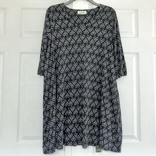 Seasalt 3/4 Wave Wing Dress Green & Purple Geometric Floral Size 18