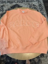PARKE Women's Peach Logo Graphic Crewneck Pullover Fleece Cotton Sweatshirt L/XL
