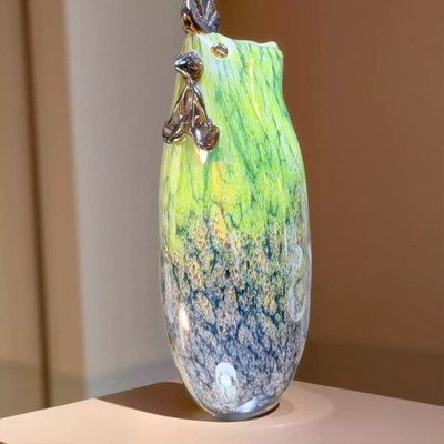 Murano Glass Vase Vintage Hand Blown Rooster Multicolor Mid Century Art