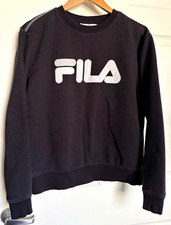 FILA Crewneck Pullover Sweatshirt Womens L Black Logo Knit Long Sleeve