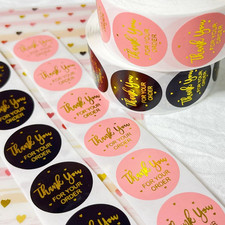 Thank You for Your Order Stickers, 1.5 inch Round Labels, Black with Gold Foi...