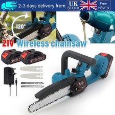2 Batteries 10'' 4000W Mini Cordless Chainsaw Electric One-Hand Saw Wood Cutter