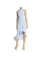 AQUA FORMAL Womens Tulip Hi-lo Hem Sleeveless Halter Maxi Formal Sheath Dress