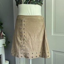 Vintage Express Faux Suede Mini Skirt - Brown Boho Grommet Detail - Size 4