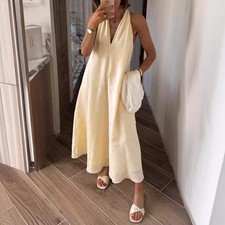 Women Halter V-Neck Maxi Dress Sleeveless Loo...