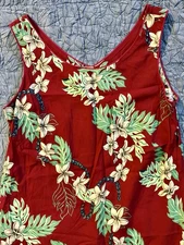 Vtg 90’s Young Hawaii Aloha Dress Rayon Red Plumeria Floral Luau Muumuu S Resort