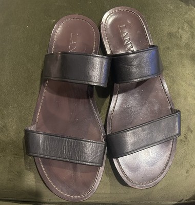 Lanvin Women s Size 9 Leather Strap Flat Slides Boho Sandals Made In Italy