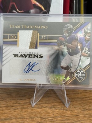 2023 J.K. Dobbins Tri Color Patch Team Trademarks 5/10 Baltimore Ravens Auto