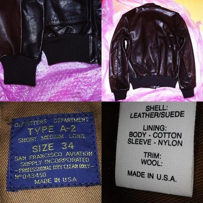 SAN FRANCISCO AVIATION TYPE A-2 38牛革 SAN FRANCISCO AVIATION A-2 leather flight jacket 34 | eBay