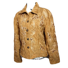 Flashback Jacquard Sequin Blazer Floral Blazer Women Size L Gold 4 Button
