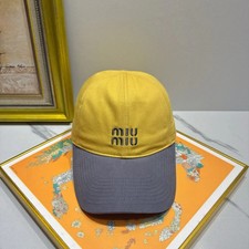 Miu Miu Yellow Grey Two-Tone Cap Double Grey Embroidery Logo Women Contrast Hat